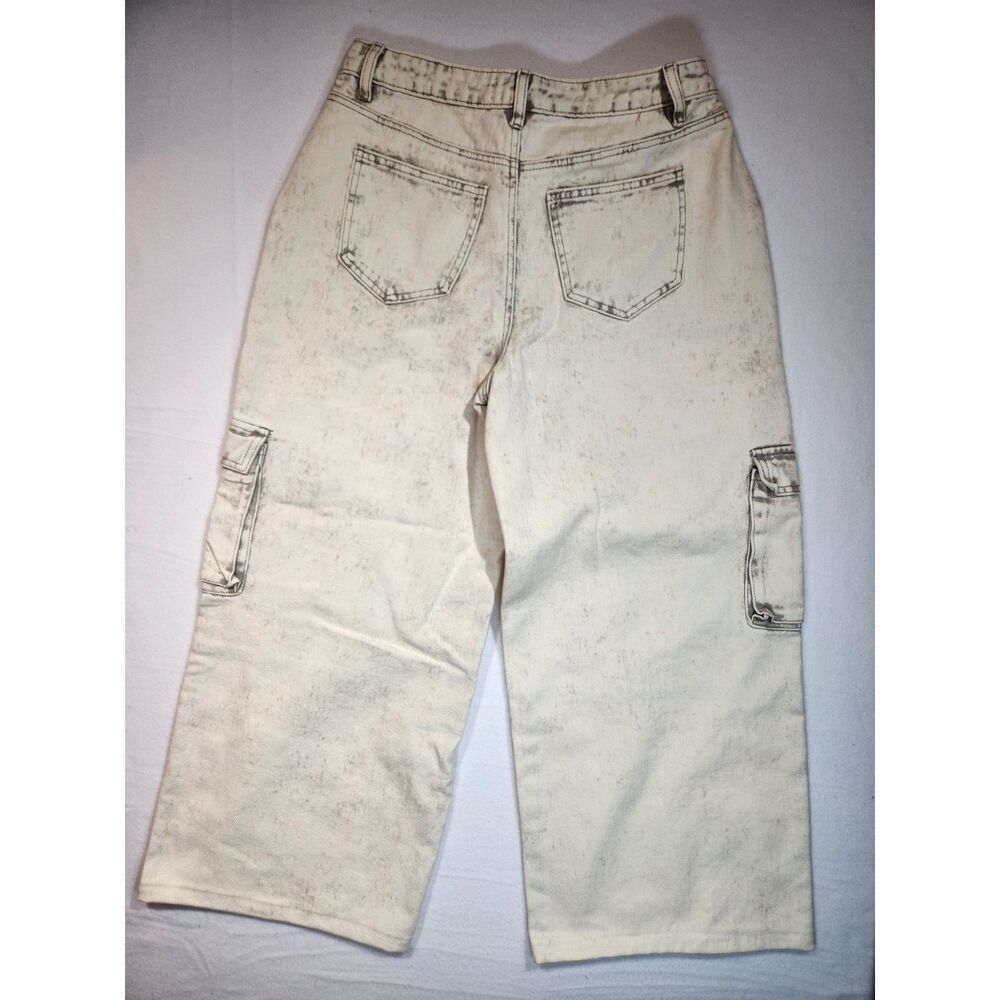 American Bazi Womens Cargo Ankle Pants Size M Off White Cream Utility Wide Leg - Picture 2 of 10